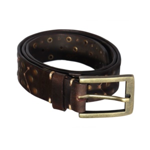Ceinture en cuir de vachette de style occidental pour hommes, rivet à tête usinée à motifs floraux clouté, ceintures décoratives unisexes personnalisées à la mode de cow-boy - Product Image 1