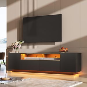 Mobile TV Minimalista Nero con Luci LED Effetto Fluttuante, Centro Intrattenimento Senza Maniglie, Console Multimediale per Arredamento Casa - Product Image 1