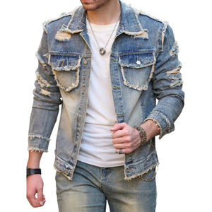Chaqueta de Mezclilla para Hombre, 100% Algodón, Estilo Vintage, Desgastada, con Bordes Deshilachados, Botones al Frente, Manga Larga, Casual, para Primavera y Otoño - Product Image 1