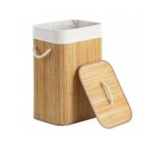 Cesta de ropa sucia de bambú para almacenamiento de ropa sucia con forro desmontable y Asa Cesta de cesto plegable rectangular - Product Image 3