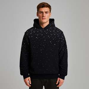 Sudadera con Capucha de Algodón Orgánico Grueso de 360g, Antipilling, para Hombre, Estilo Hip Hop, con Pedrería de Cristal, Personalizada al por Mayor, OEM - Product Image 2