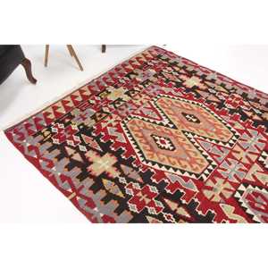 Tapis turc, grand tapis vintage 5,7x11,4 pieds, tapis oriental en laine rouge et gris - Product Image 1