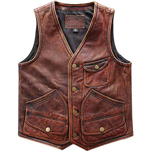 Chaleco de cuero de moto personalizado para hombres logotipo OEM de estilo de motorista duradero disponible al por mayor - Product Image 6