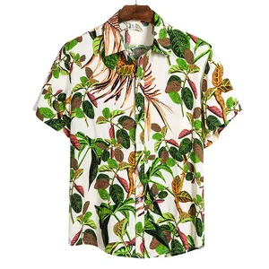 Oversized Custom Vacation Unisex All Over Print Button Up Short Sleeve Hawaiian Shirt Cotton Beach T-Shirts For Men