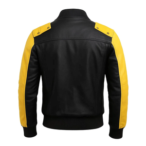 Black & Yellow Genuine Leather Motorcycle <b>Bikers</b> <b>Jacket</b> Shoulders Armoured CE Protected Track Leather Motorbike <b>Jacket</b> For <b>Men</b> - Product Image 2