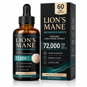Gotas de Extracto de Melena de León Vegano Sin OMG con Hoja de <span class=keywords><strong>Ginkgo</strong></span> y Planta Entera de Bacopa para Bienestar Nutricional Diario, Marca Privada - Product Image 1
