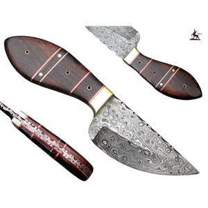 Couteau de skinner en acier Damas fait à la main avec manche en bois de rose et gaine en cuir supporté par l'OEM - Product Image 1