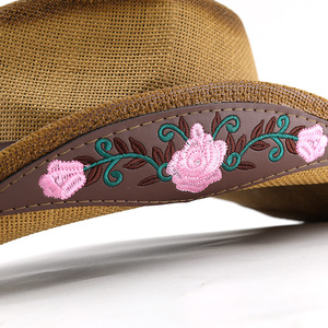 Western Jazz Cowboy <b>Hat</b> <b>Men</b> Women Party Embroidery Leather Band Wholesale Paper Straw <b>Fedora</b> <b>Hats</b> - Product Image 6