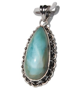 Collar de plata de ley Larimar elegante con ajuste de bisel Unisex, colgante de piedra Natural curativa con patrón de gota envolvente 925 para hombres - Product Image 3