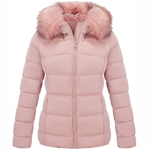 Veste matelassée d'hiver personnalisée pour femmes Manteaux matelassés chauds coupe-vent avec capuche Veste matelassée en toile tissu tissée avec logo et décoration - Product Image 1
