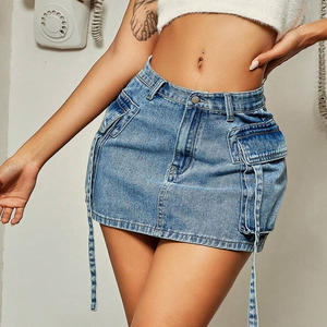 Hot Sale Custom Design Women Casual Button-Up Straight <b>Knee</b>-<b>Length</b> Denim <b>Skirt</b> <b>Summer</b> Washed 100% Cotton Fabric Quick Embroidery - Product Image 4