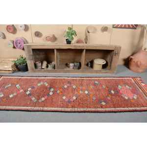 2.9x10.1 ft Vintage <b>Runner</b> Rug, <b>Red</b> Orange Turkish Floral Wool Rug - Product Image 4