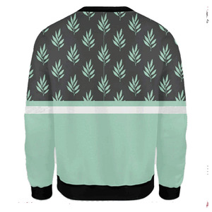 Men's Crew Neck Sweatshirt Regular Fit Printed <b>Leaf</b> Pattern Mint Green and Gray Pullover Casual Autumn Wear - Product Image 2