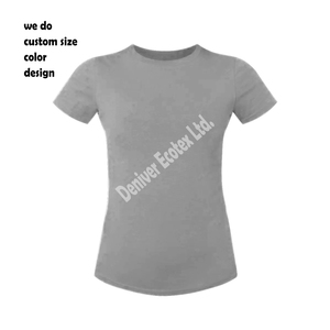 Camiseta básica de algodón de verano para mujer, pantalones cortos de gimnasio de palangre, manga ajustada azul, Color personalizado, Top liso de talla grande, opciones negras - Product Image 4