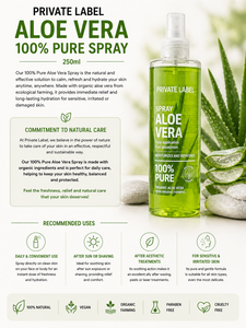 Spray de Aloe Vera Puro de Marca Privada 250ml OEM |   Spray Orgánico Hidratante y Calmante para la Piel |   Cuidado de la Piel Sensible España UE - Product Image 3