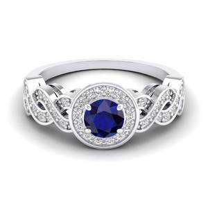 Anillo Halo con Combinación de Moissanita y Zafiro Azul al por Mayor de REYES, Plata de Ley 925 Sólida, Joyería de Diseño Exclusivo - Product Image 1