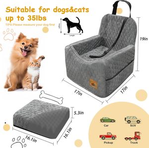 Asiento de Coche Desmontable para Perros Pequeños/Medianos, Asiento Elevador para Perros con Espuma Viscoelástica, Asiento de Seguridad para Viajes con Funda Lavable y Extraíble - Product Image 2