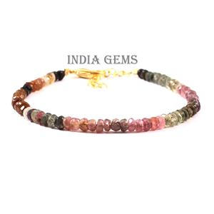 Pulsera de joyería de plata ajustable de 9 pulgadas con cuentas Rondelle facetadas Piedra preciosa de turmalina natural para boda o regalo - Product Image 1