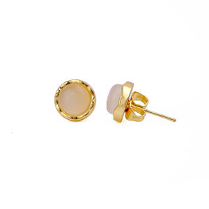 Women's White Chalcedony <b>Handmade</b> Gemstone Stud <b>Earrings</b> Gold Plated Minimalist Studs Trendy Fashion Wholesale - Product Image 1