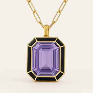 Pendentif en améthyste unisexe en or 14 carats avec émail plaqué rhodium, parfait cadeau d'anniversaire - Product Image 1