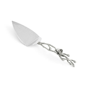 Modern Elegant Floral Inspired Silver & Black Handle Cake Server Stylish Wedding & Anniversary <b>Flatware</b> Set Gift Item - Product Image 1