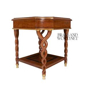 Mesa Auxiliar Octogonal de Lujo en Madera de Caoba con Dos Niveles de Almacenamiento y Patas en Espiral Talladas a Mano para un Interior Clásico del Hogar - Product Image 3