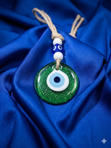 SNB0703 Amulette Œil Turc en Verre Vert Clair Pailleté de 7 cm, Nazar Boncugu Vert Citron Fait Main à Suspendre au Mur, Charme de Protection pour la Maison et les Mariages - Product Image 2