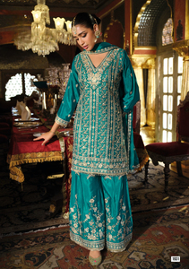 Traje Salwar Kameez Tradicional Pakistaní para Mujer, de Seda Chinon con Bordado Intenso, de Secado Rápido, Corte Regular, Listo para Usar, Estilo Palazzo - Product Image 3