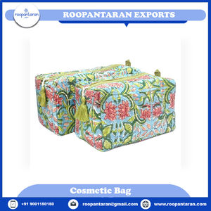 2026 Hot Selling Direct Manufacturer Dholamaru Flower Hand Block Printed Cotton Canvas Cosmetic Bags for Sale - Product Image 4