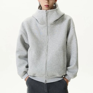 Veste rétro à capuche zippée à manches longues pour homme, manteau à col roulé noir surdimensionné pour le printemps, l'automne et l'hiver - Product Image 5