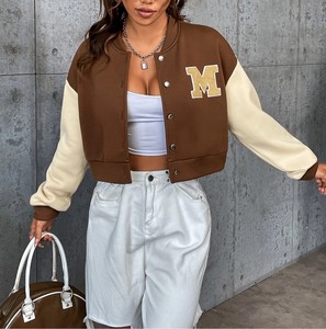 แจ็คเก็ตผ้าซาตินสำหรับผู้หญิงมีสไตล์ใหม่เสื้อครอปมหาวิทยาลัยแจ็คเก็ตผ้าคอลลาจบุนุ่มระบายอากาศได้ดีสำหรับฤดูหนาว - Product Image 1