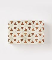 Scatola Rettangolare in Legno Fatta a Mano con Motivo Geometrico Blu e Bianco, Contenitore per Regali, Artigianato e Gioielli