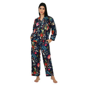Ensemble de vêtements de détente de luxe pour le printemps, pyjama doux en tissu, comprenant un pantalon de nuit Panama imprimé à la main, confortable, en pur coton - Product Image 3