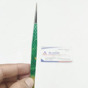 Pinzas para extensiones de pestañas con agarre de diamante de acero inoxidable de alta calidad, aislamiento sostenible, Impresión de mármol, papel verde al por mayor - Product Image 2