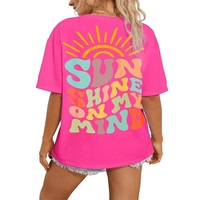 Kaos Wanita Premium Berkualitas Tinggi, Model Longgar, Cetak Grafis 'Sunshine My Mind' Warna Pink Cerah, Logo Custom, Bahan Rajut Bernapas