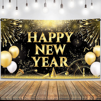Bannière en tissu polyester lavable noir et or 5,9*3,6 pieds pour décorations de fête, vente en gros, Joyeux Nouvel An 2027