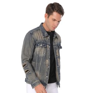 Personalizada Y2K Vintage desgastado ácido chaqueta de mezclilla destruido rasgado deshilachado chaqueta para los hombres - Product Image 6