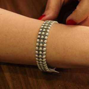 Bracelet tennis en argent sterling 925 avec perles et pierres de marcasite, accessoire de mode - Product Image 1