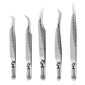 Pince à épiler pour extensions de cils RMI Diamond Grip Regular 5 points, acier inoxydable, argent, ensemble de pinces à épiler pour cils Full Shin - Product Image 1