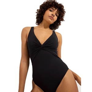 Black Twist Front Shaping <b>Tummy</b> <b>Control</b> Swimsuit - Product Image 1