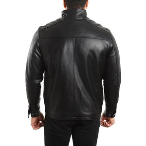 Haute personnalisé luxe nouveau Design de qualité supérieure coupe-vent respirant 100% en cuir véritable col montant grande taille veste en cuir pour hommes - Product Image 5
