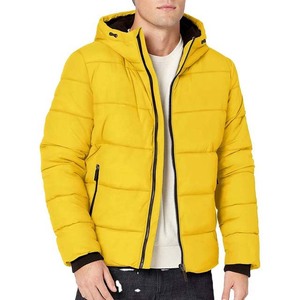 MOVA TEXTILES <b>Yellow</b> Color Hooded Coated Canvas <b>Puffer</b> <b>Jackets</b> Men's High Street Style Long Sleeve Friendly Polyester Waterproof - Product Image 3