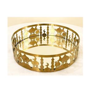 Plateau décoratif moderne rond Plateau décoratif islamique festif Plateau en métal de qualité de luxe Dessert Snacks Plateaux de service à vendre - Product Image 1