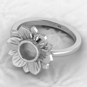 High Quality 14k Gold Plated 925 Sterling Silver 10mm Lotus Flower Semi Mount <b>Blank</b> Bezel Setting <b>Ring</b> with Pearl - Product Image 5