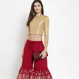 กางเกงพลาสโซสำหรับผู้หญิงกางเกงพลาสโซเย็บพิมพ์ลายผ้าเรยอน - Product Image 1