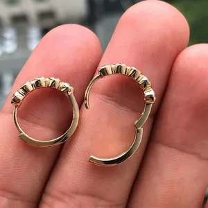 925 Silver Round Brilliant Cut <b>Moissanite</b> Huggie Hoop <b>Earrings</b> Women's Hip Hop Style Studs Gold Plated Wedding Engagement Gift - Product Image 3