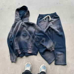 ชุดเซ็ตฮู้ดดี้และกางเกงขายาวสไตล์วินเทจสตรีทแวร์ไซส์ใหญ่พิเศษสำหรับฤดูหนาว ลุคซันเฟด ล้างสีแบบดิสเทรส คุณภาพสูง - Product Image 3