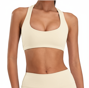 Soutien-gorge de sport dos nageur avec bordure en merrow, logo personnalisé, rembourrage sans couture, confortable, élégant, soutien-gorge de fitness pour l'entraînement, vente en gros - Product Image 5