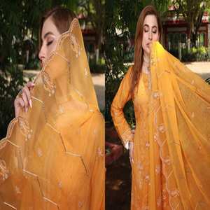 Traje de 3 piezas de alta calidad de camisa de césped dupatta de gasa y Pantalón de algodón ropa india y paquistaní de calidad de súper lujo - Product Image 4