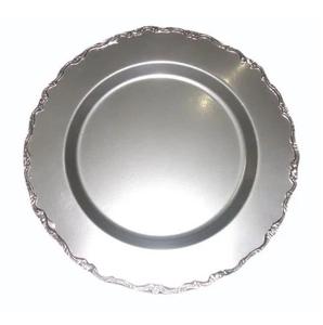 Assiette de présentation ronde en métal avec bordure design, vaisselle argentée pour événements, mariages, fêtes, décoration de table de dîner - Product Image 1